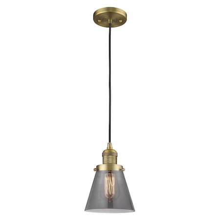 Small Cone Vintage Dimmable Led 6 Brushed Brass Mini Pendant With Smoked Glass